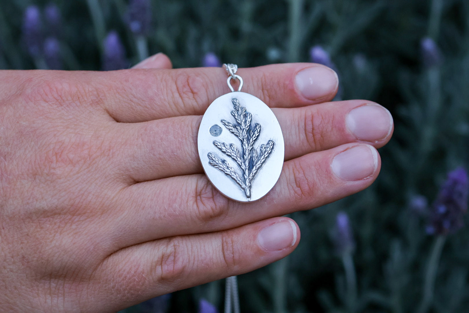 Large Cedar Sprig Necklace with Ceylon Sapphire