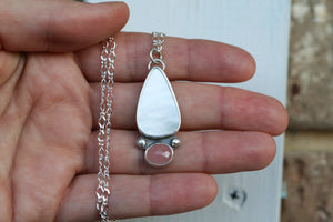 Iridescent Dreams Necklace with Mother of Pearl + Guava Quartz Necklace