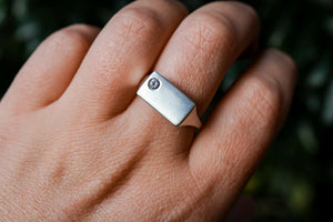 Rectangle Signet with Ceylon Sapphire- Size 8.5