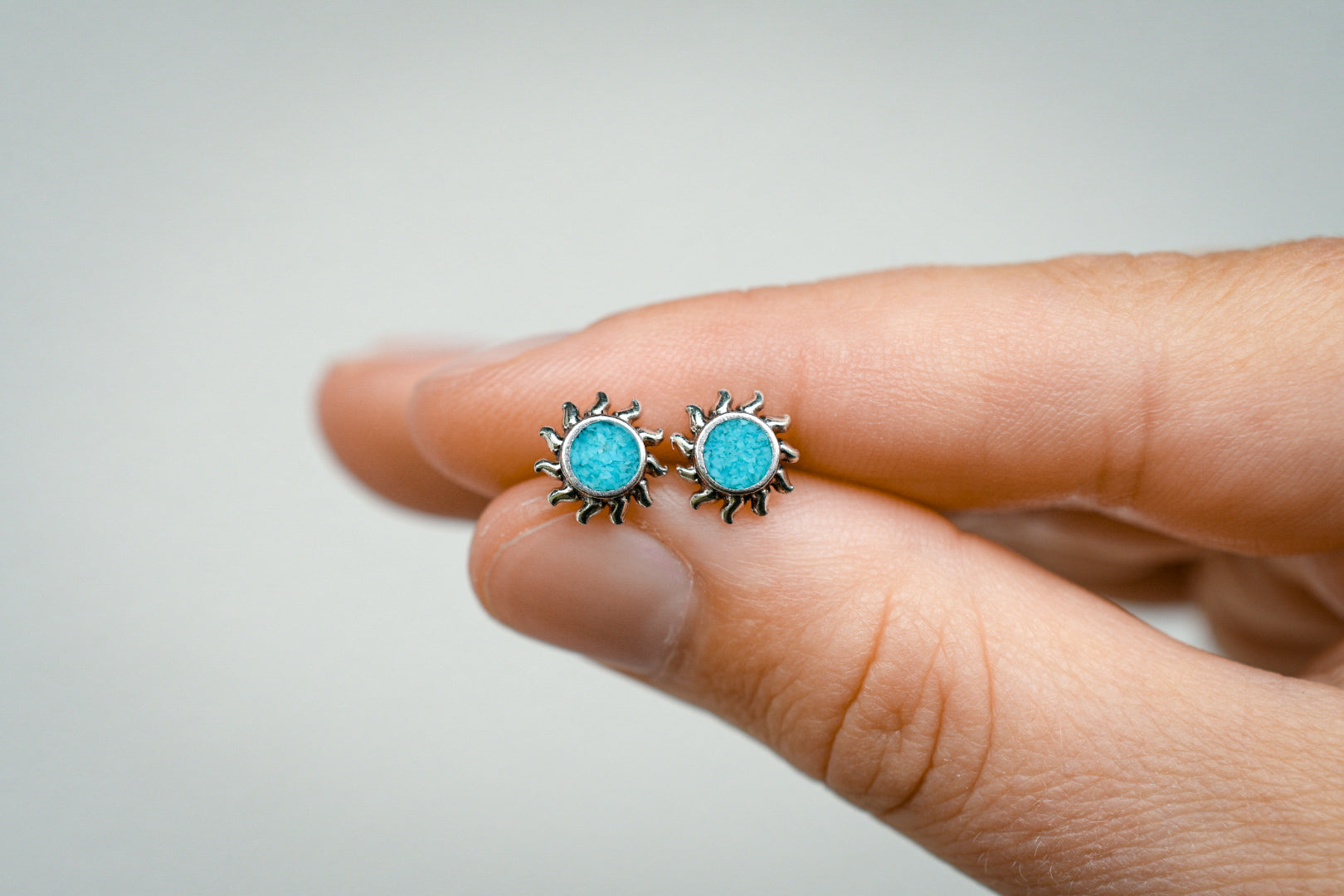 Turquoise Inlay Sun Stud Earrings