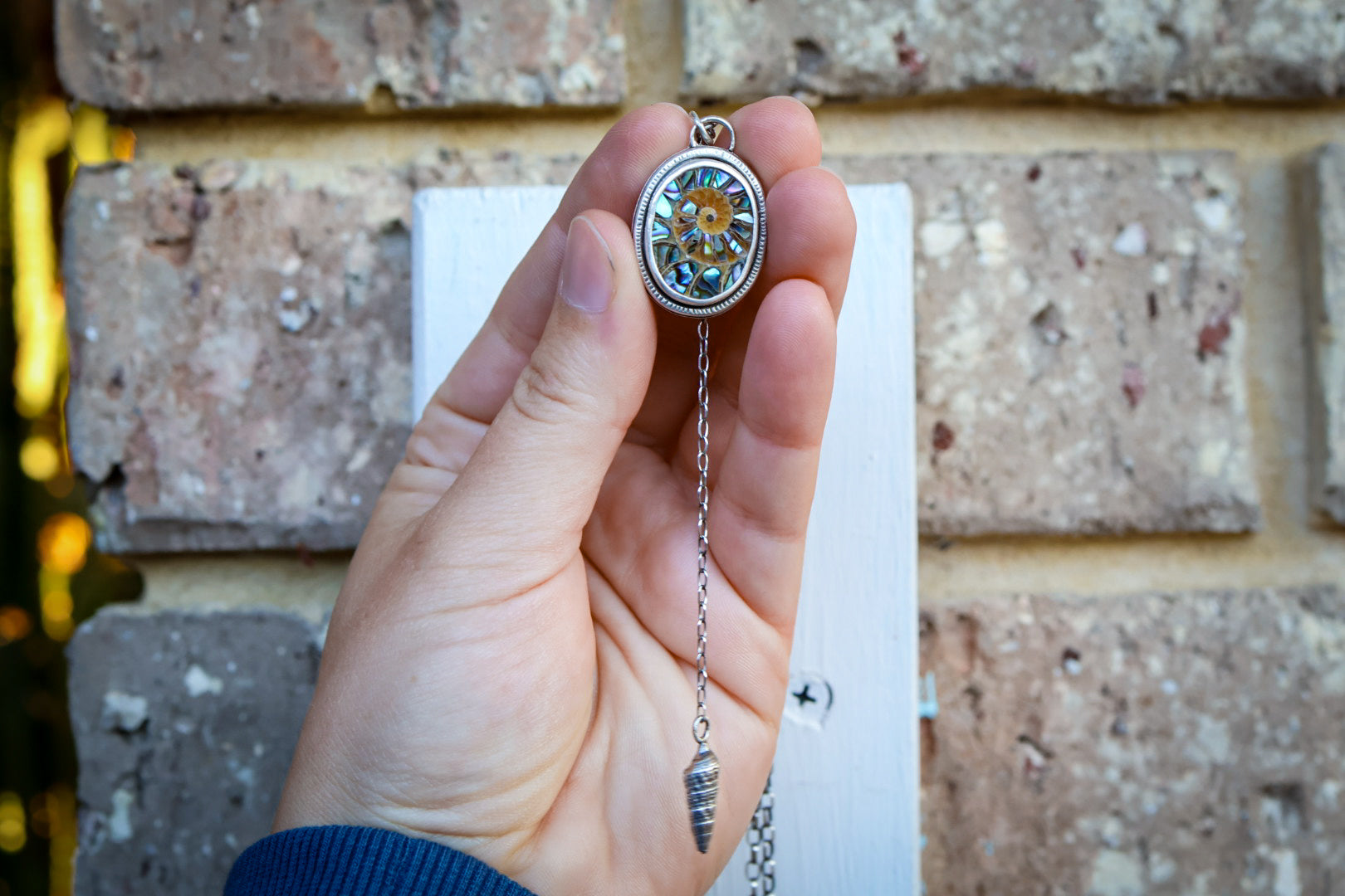 Sea Siren Necklace with Ammonite + Abalone Inlay and Shell