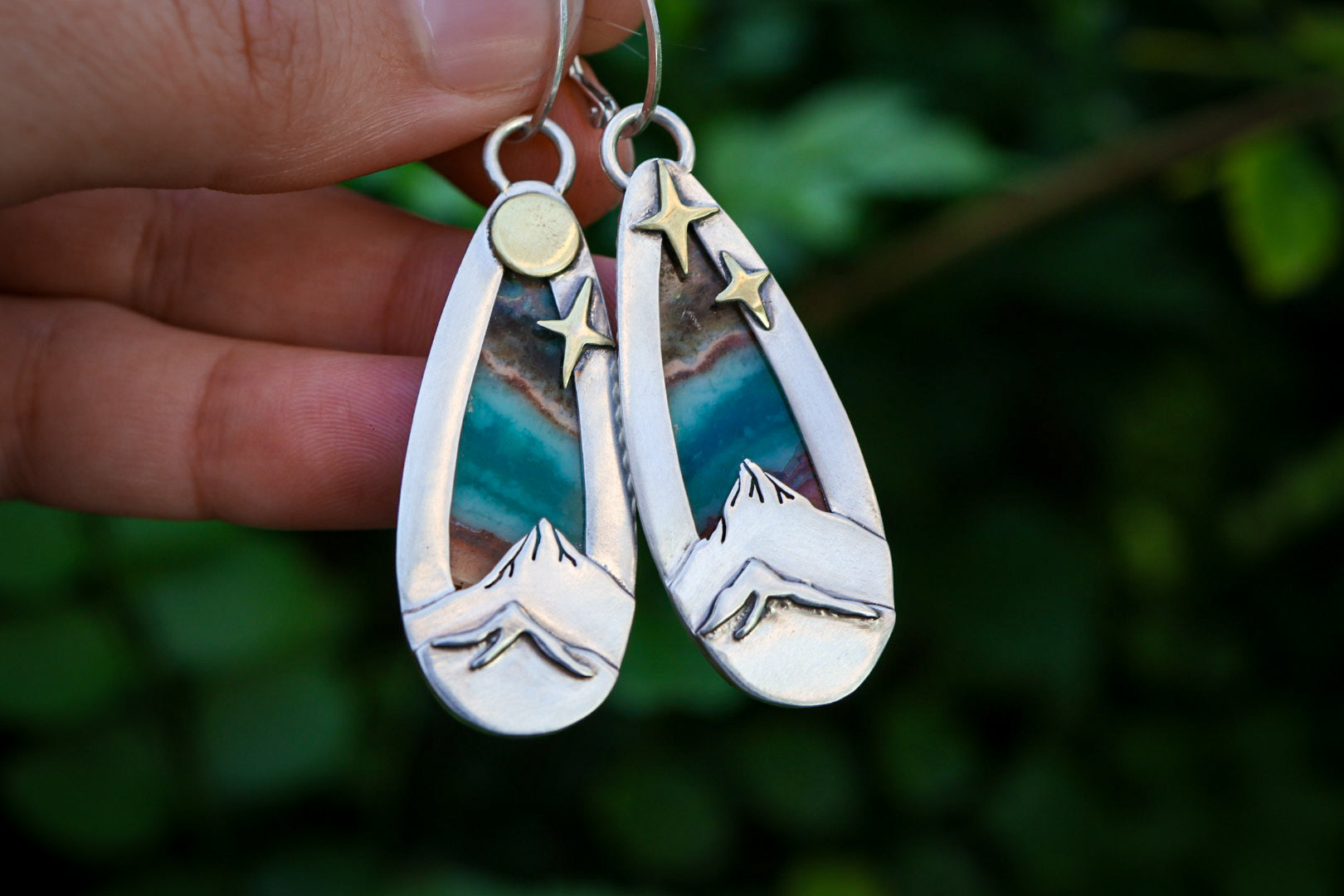 Aurora Skies Reversible Earrings with Opalized Wood