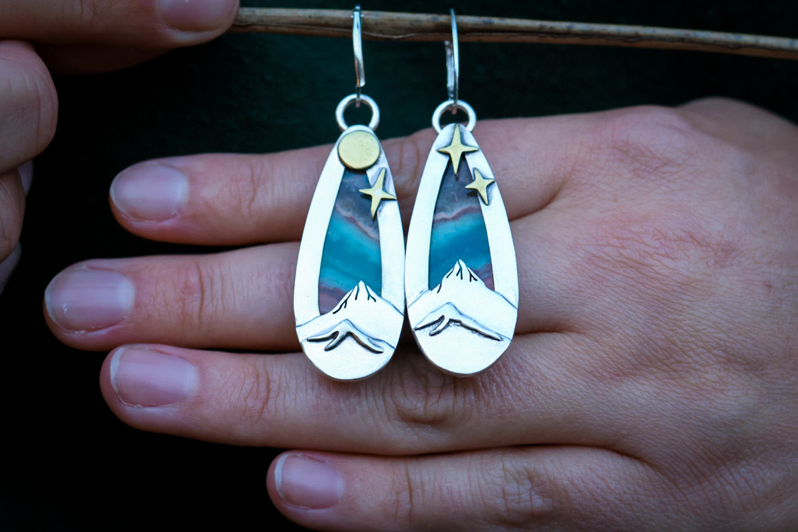 Aurora Skies Reversible Earrings with Opalized Wood