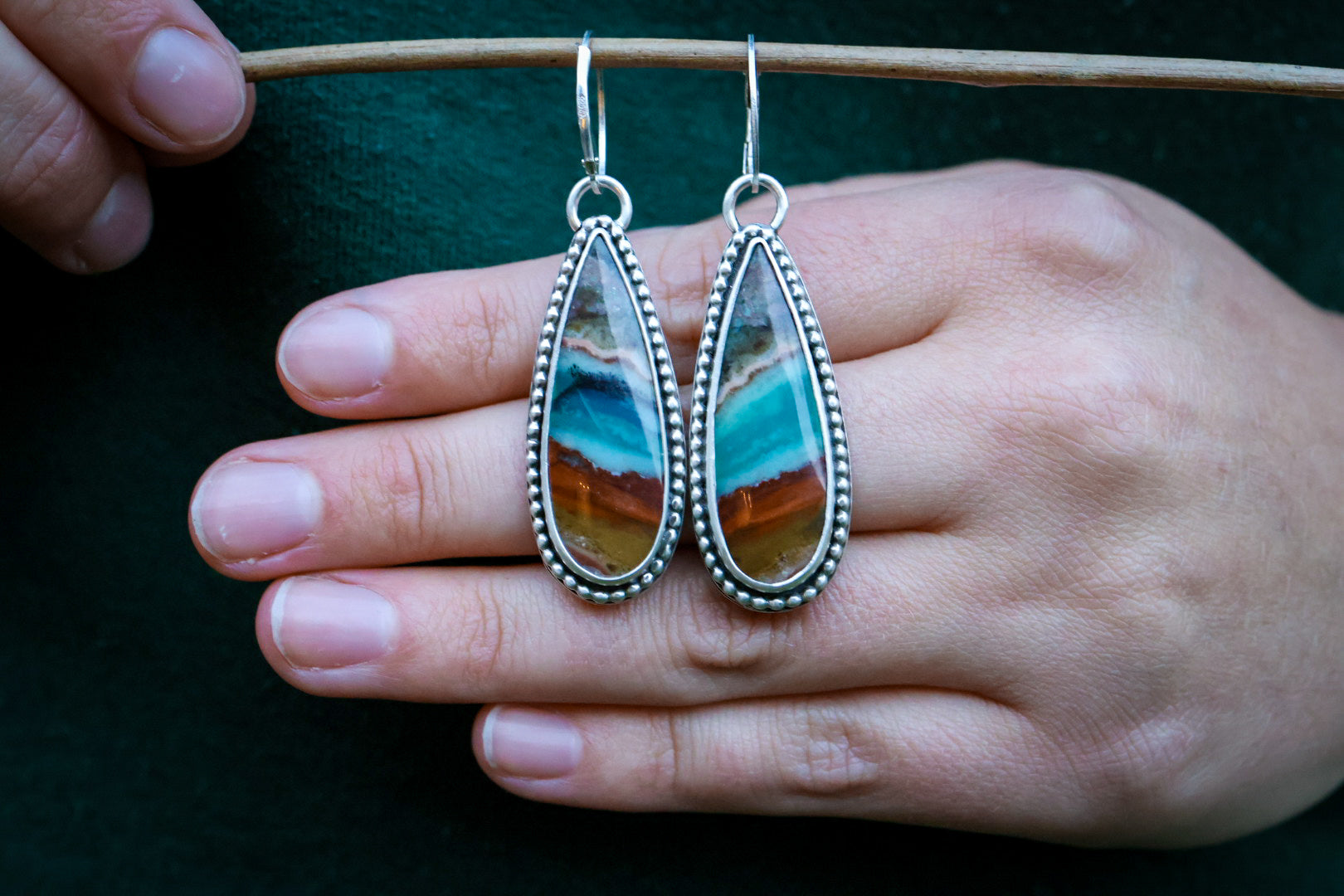 Aurora Skies Reversible Earrings with Opalized Wood