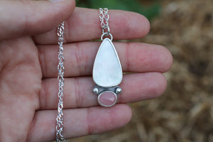 Iridescent Dreams Necklace with Mother of Pearl + Guava Quartz Necklace