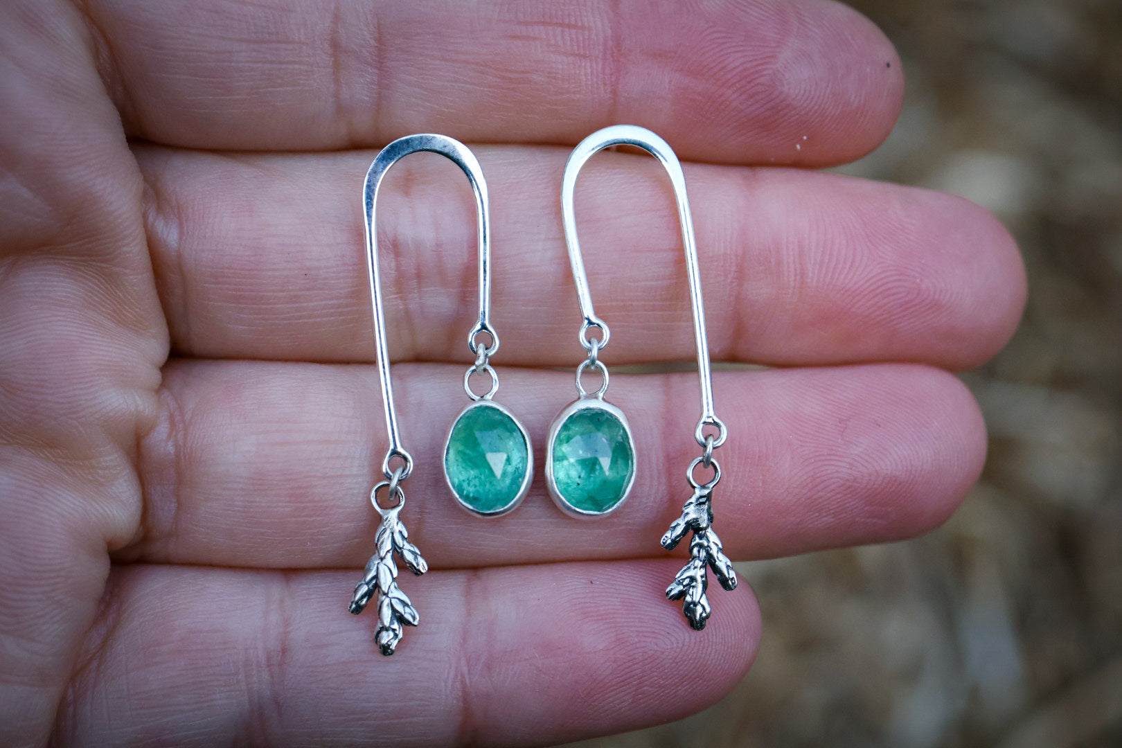 Forest Balance Earrings with Green Kyanite