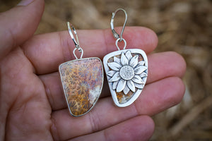 Floral Coral Reversible Earrings with Fossilized Coral