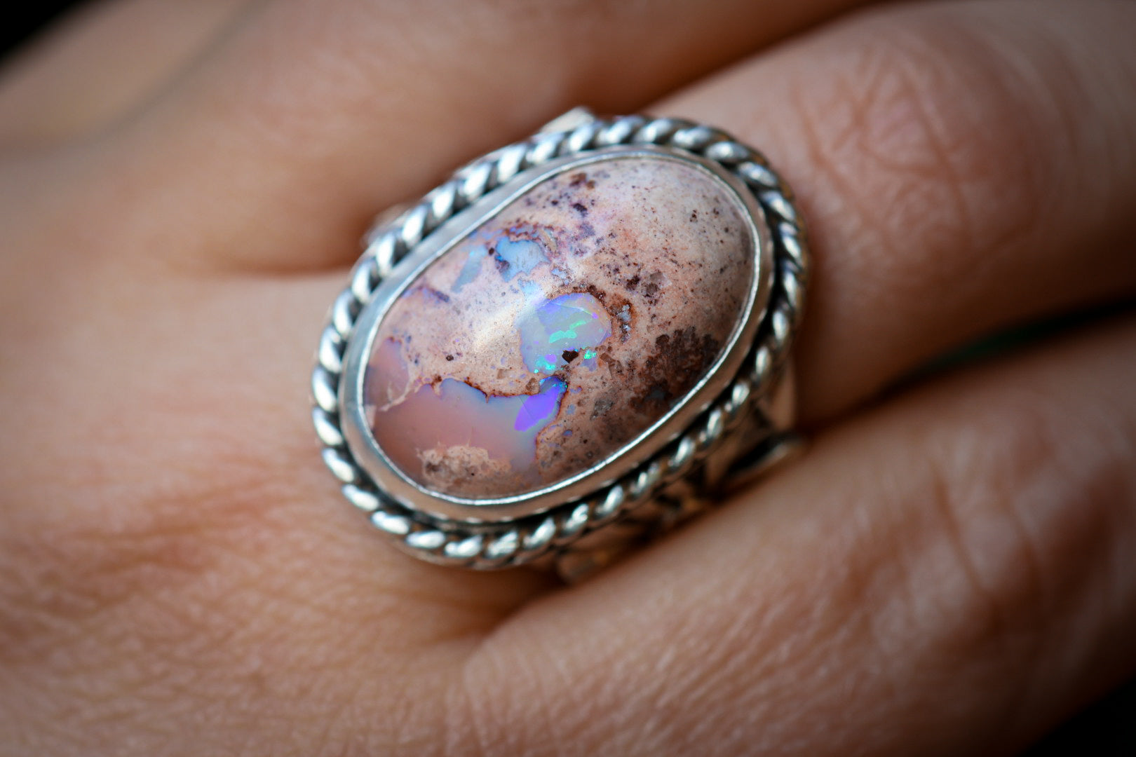 Wildflower Magic Ring with Mexican Fire Opal- Size 8