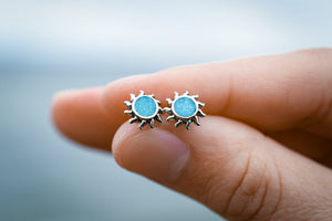 Turquoise Inlay Sun Stud Earrings