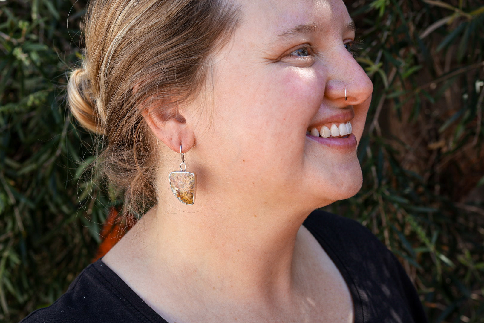 Floral Coral Reversible Earrings with Fossilized Coral