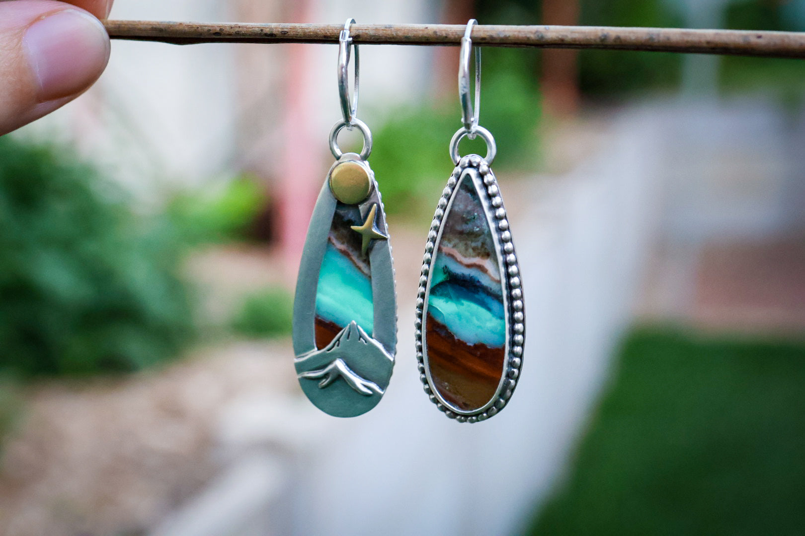 Aurora Skies Reversible Earrings with Opalized Wood