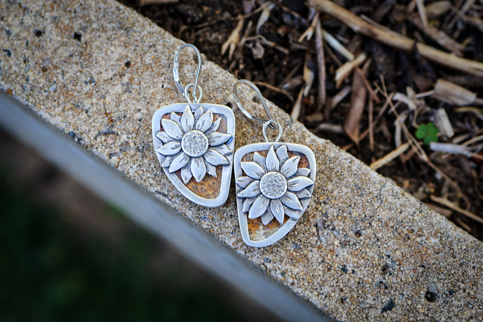 Floral Coral Reversible Earrings with Fossilized Coral