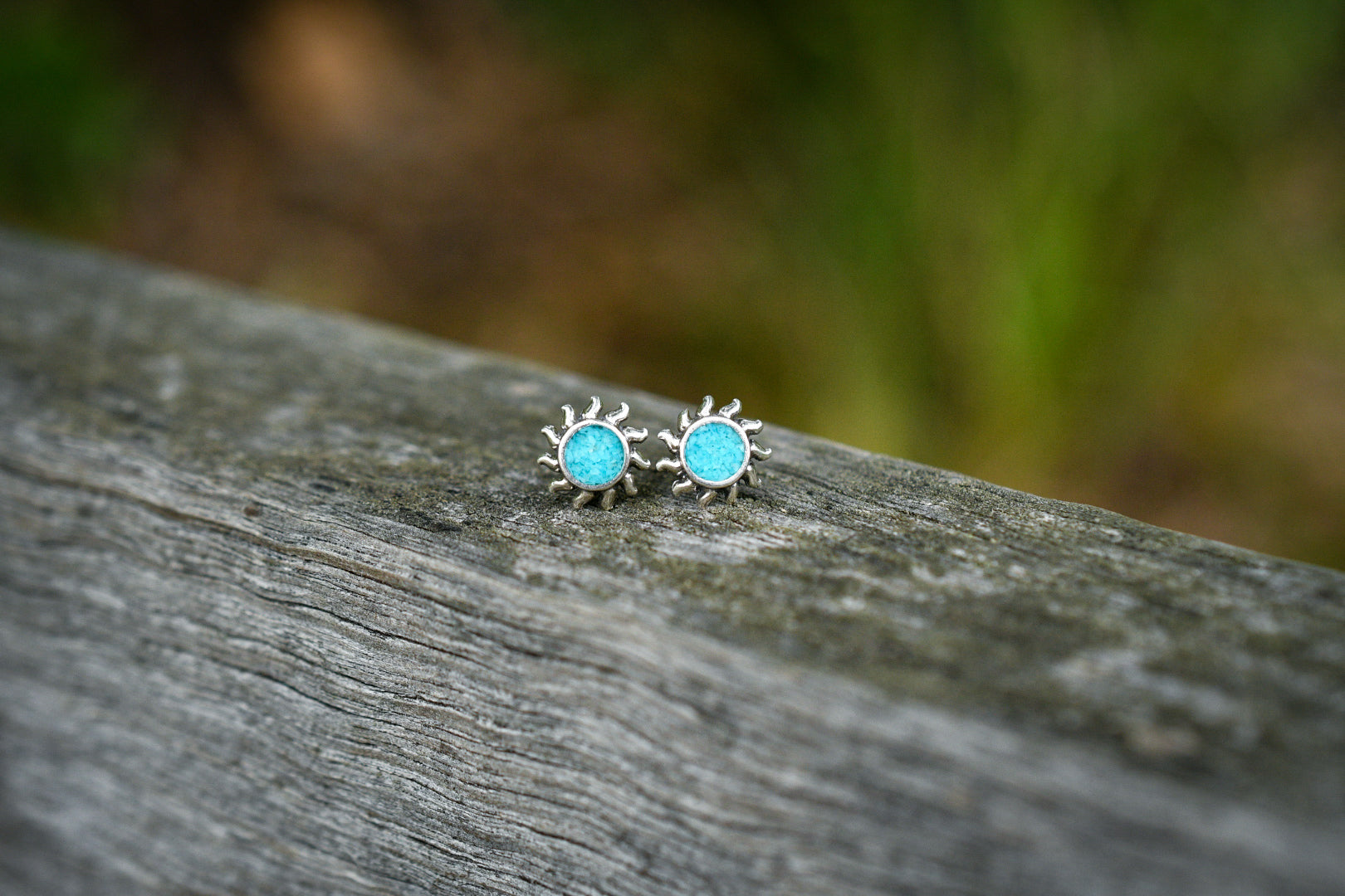 Turquoise Inlay Sun Stud Earrings