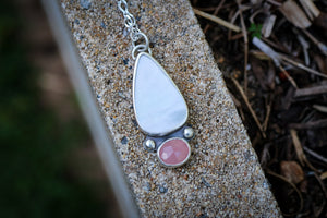 Iridescent Dreams Necklace with Mother of Pearl + Guava Quartz Necklace