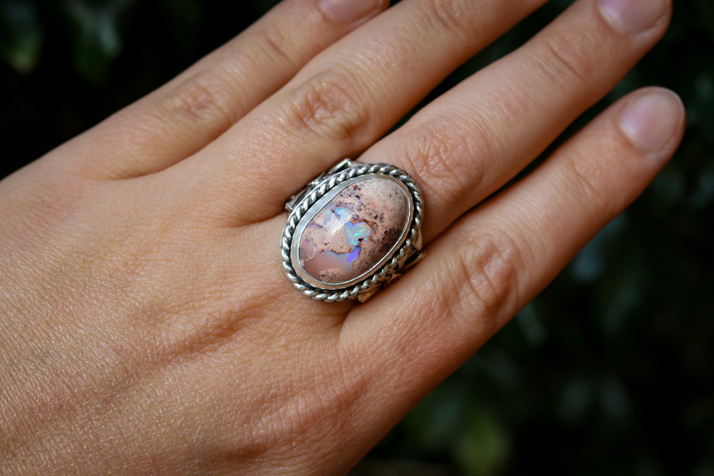 Wildflower Magic Ring with Mexican Fire Opal- Size 8