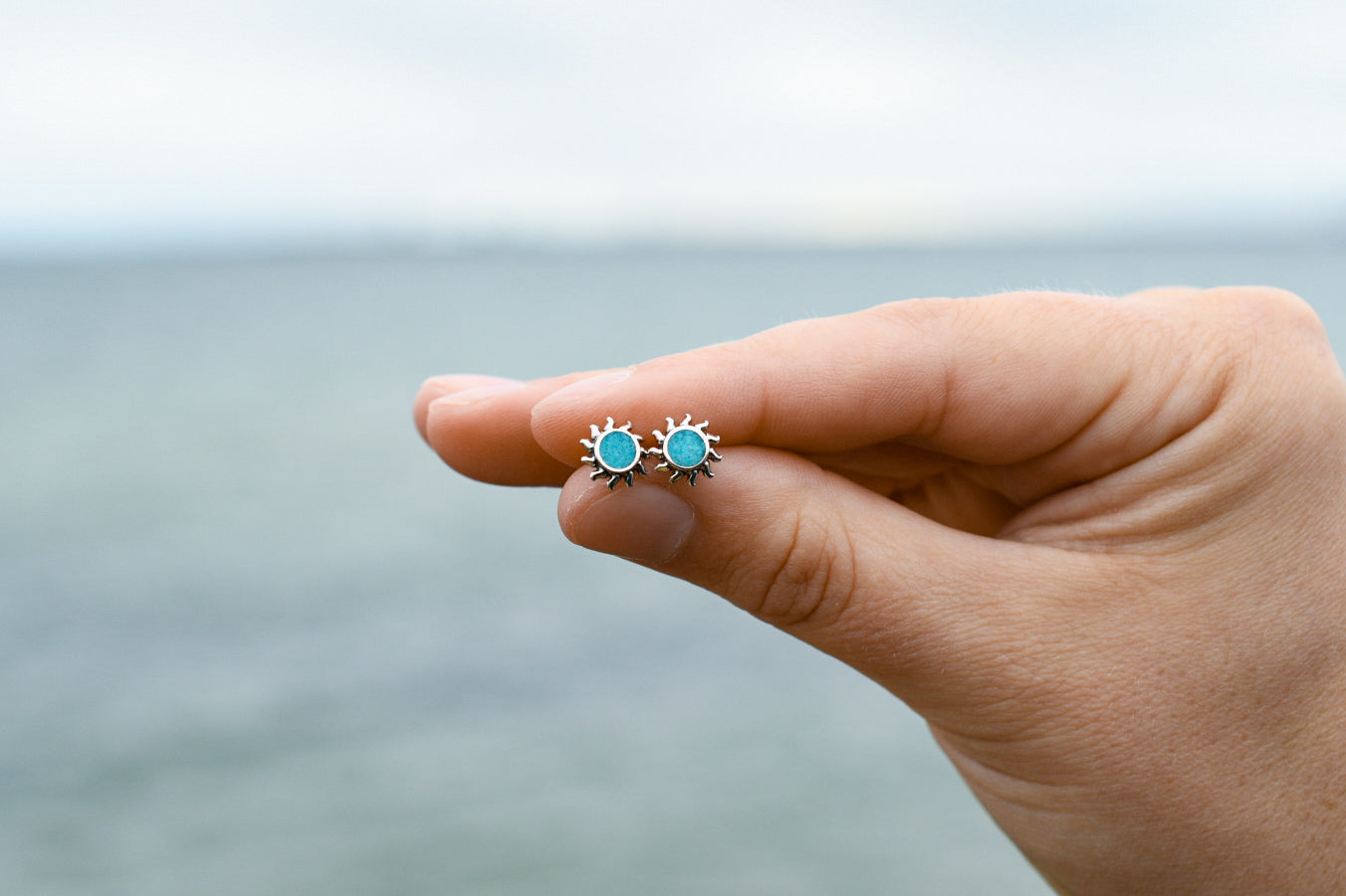 Turquoise Inlay Sun Stud Earrings