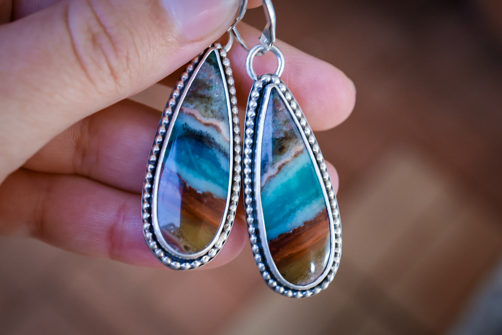 Aurora Skies Reversible Earrings with Opalized Wood