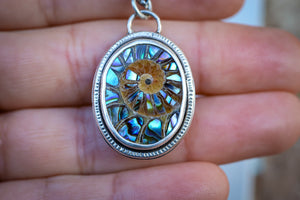 Sea Siren Necklace with Ammonite + Abalone Inlay and Shell