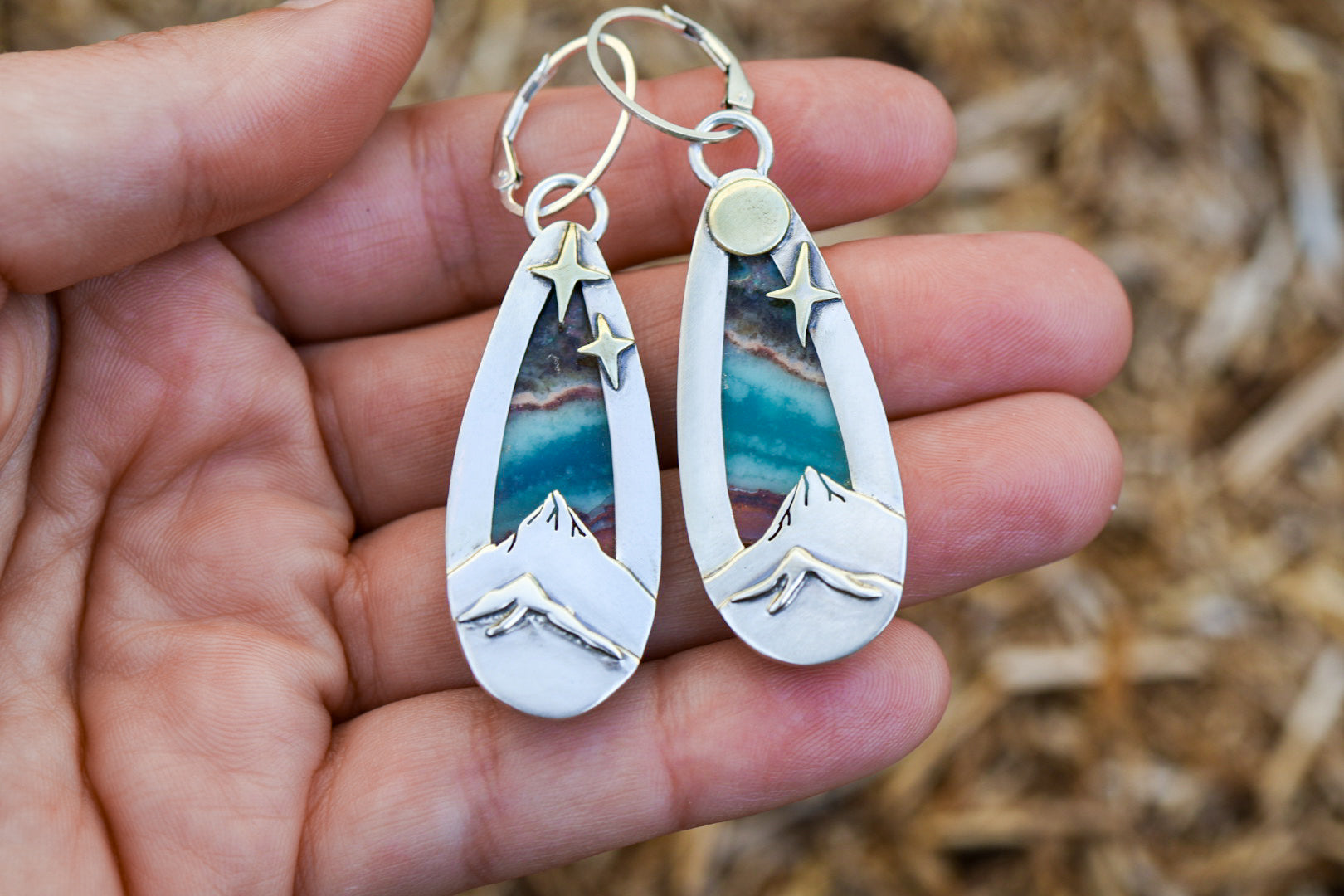 Aurora Skies Reversible Earrings with Opalized Wood