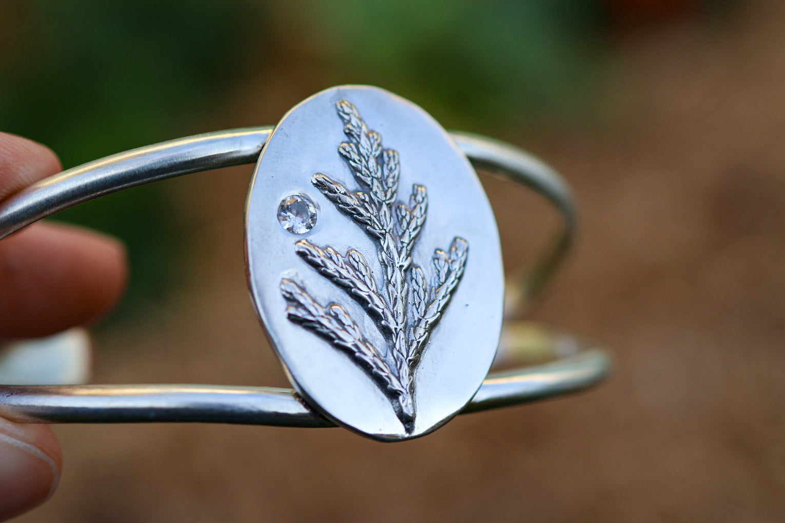 Cedar Sprig Cuff Bracelet with Ceylon Sapphire