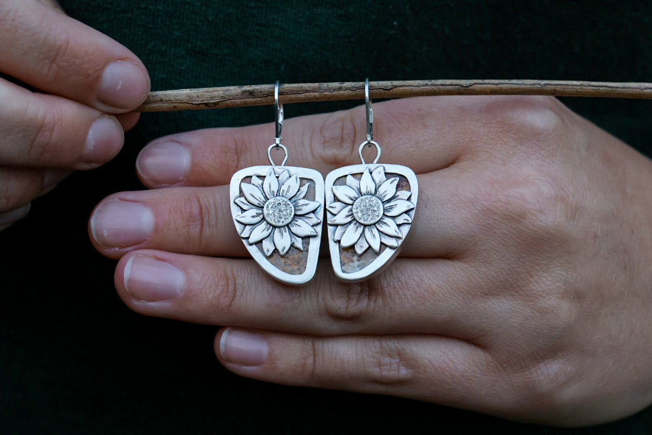 Floral Coral Reversible Earrings with Fossilized Coral