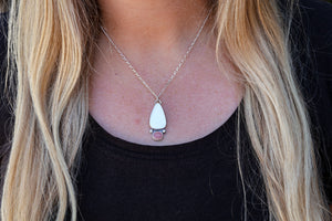 Iridescent Dreams Necklace with Mother of Pearl + Guava Quartz Necklace