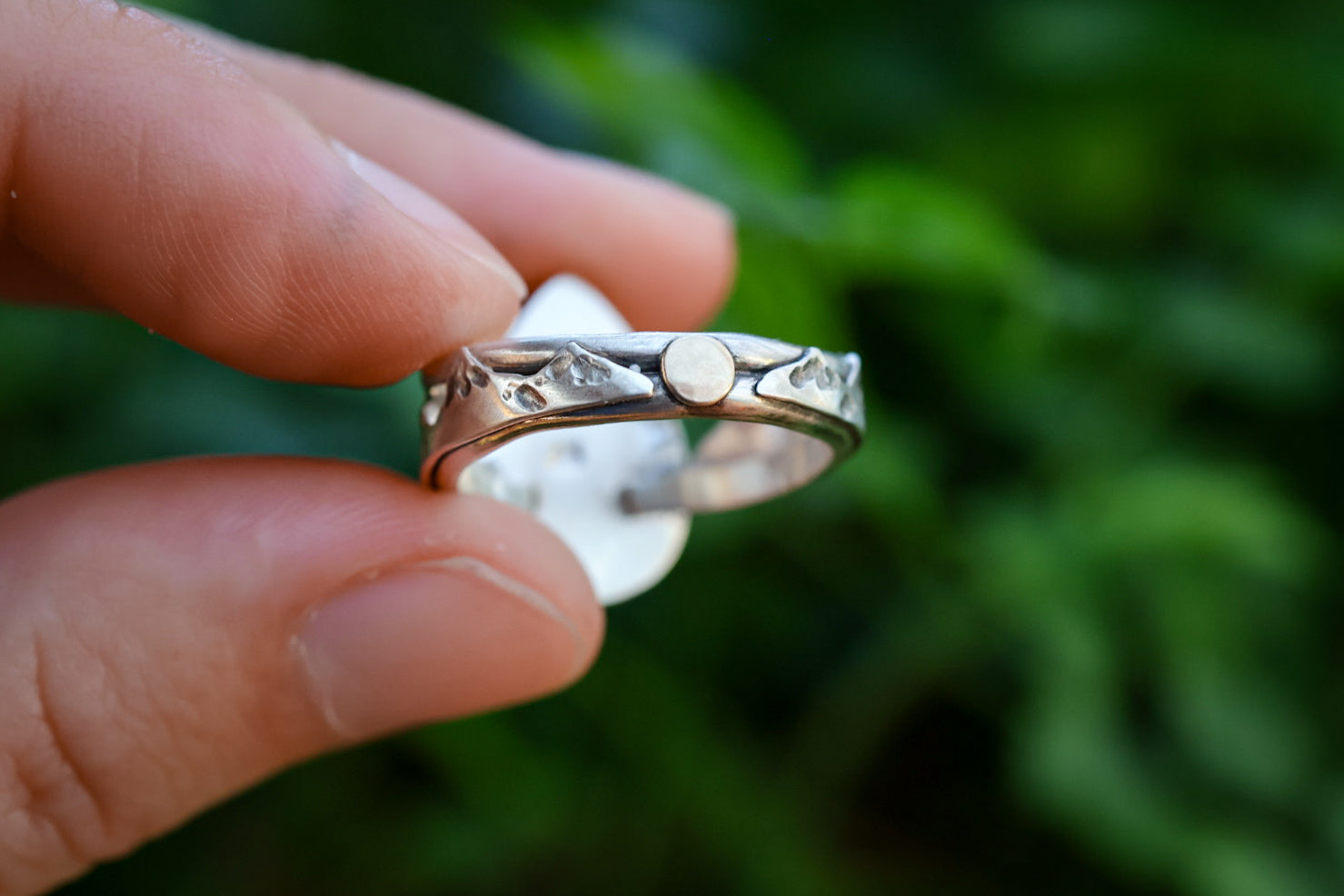 Land & Sea Ring with Ammonite + Turquoise Inlay- Size 7.5