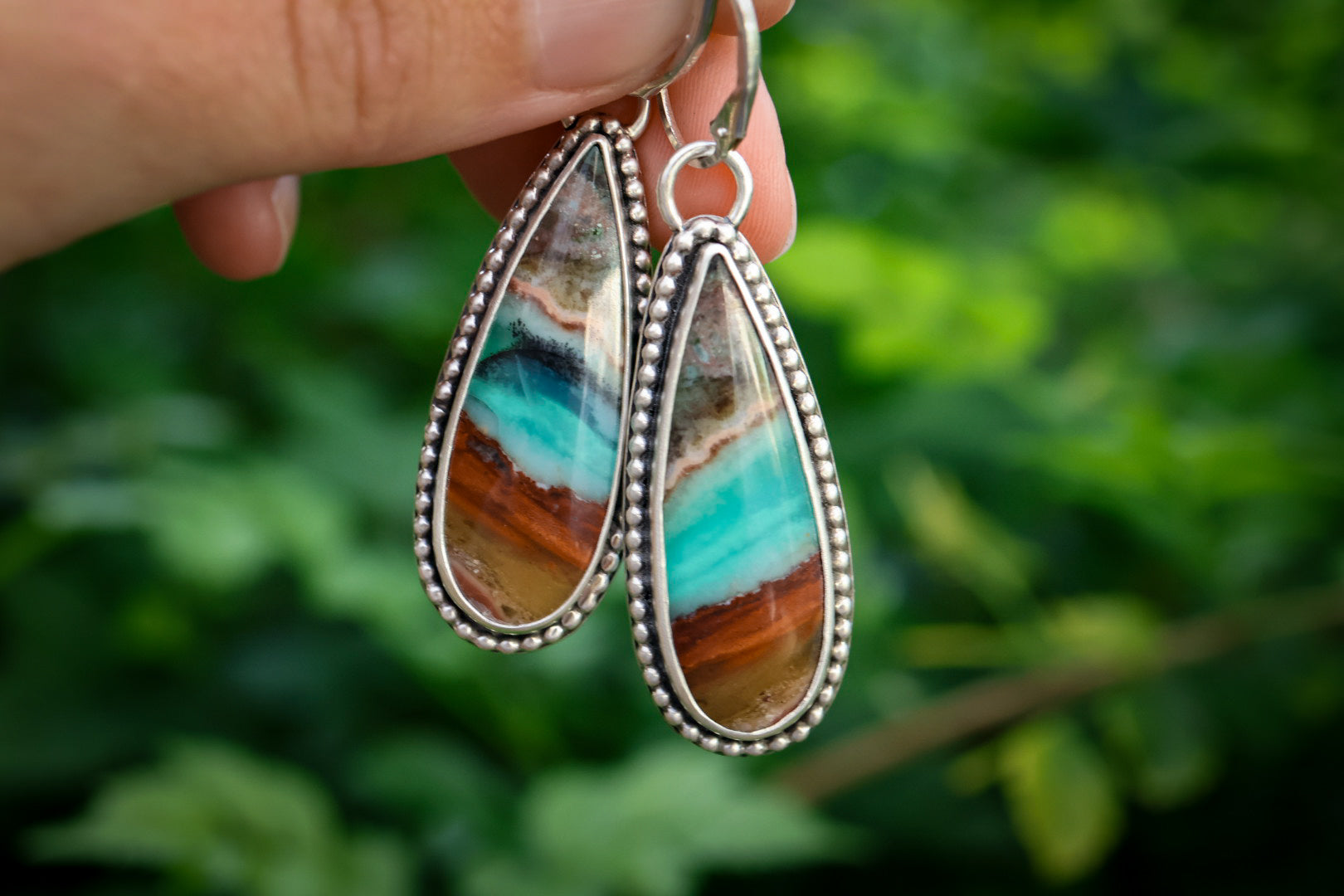 Aurora Skies Reversible Earrings with Opalized Wood