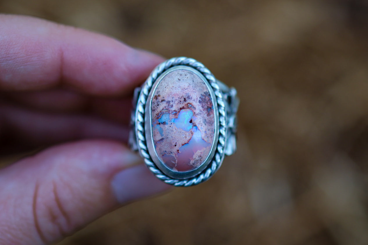 Wildflower Magic Ring with Mexican Fire Opal- Size 8