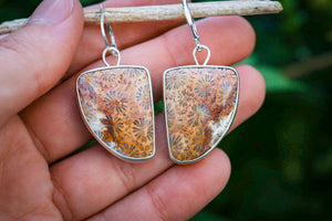 Floral Coral Reversible Earrings with Fossilized Coral