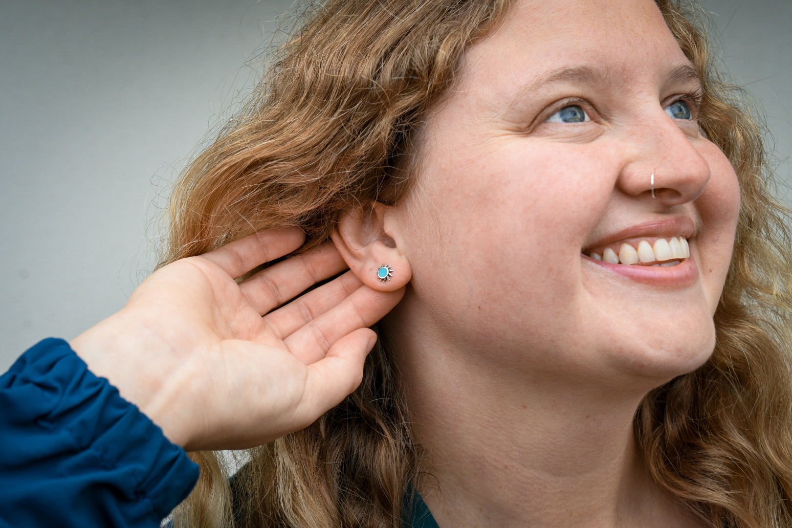 Turquoise Inlay Sun Stud Earrings