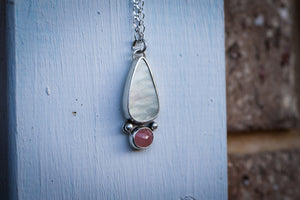 Iridescent Dreams Necklace with Mother of Pearl + Guava Quartz Necklace