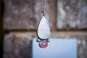 Iridescent Dreams Necklace with Mother of Pearl + Guava Quartz Necklace