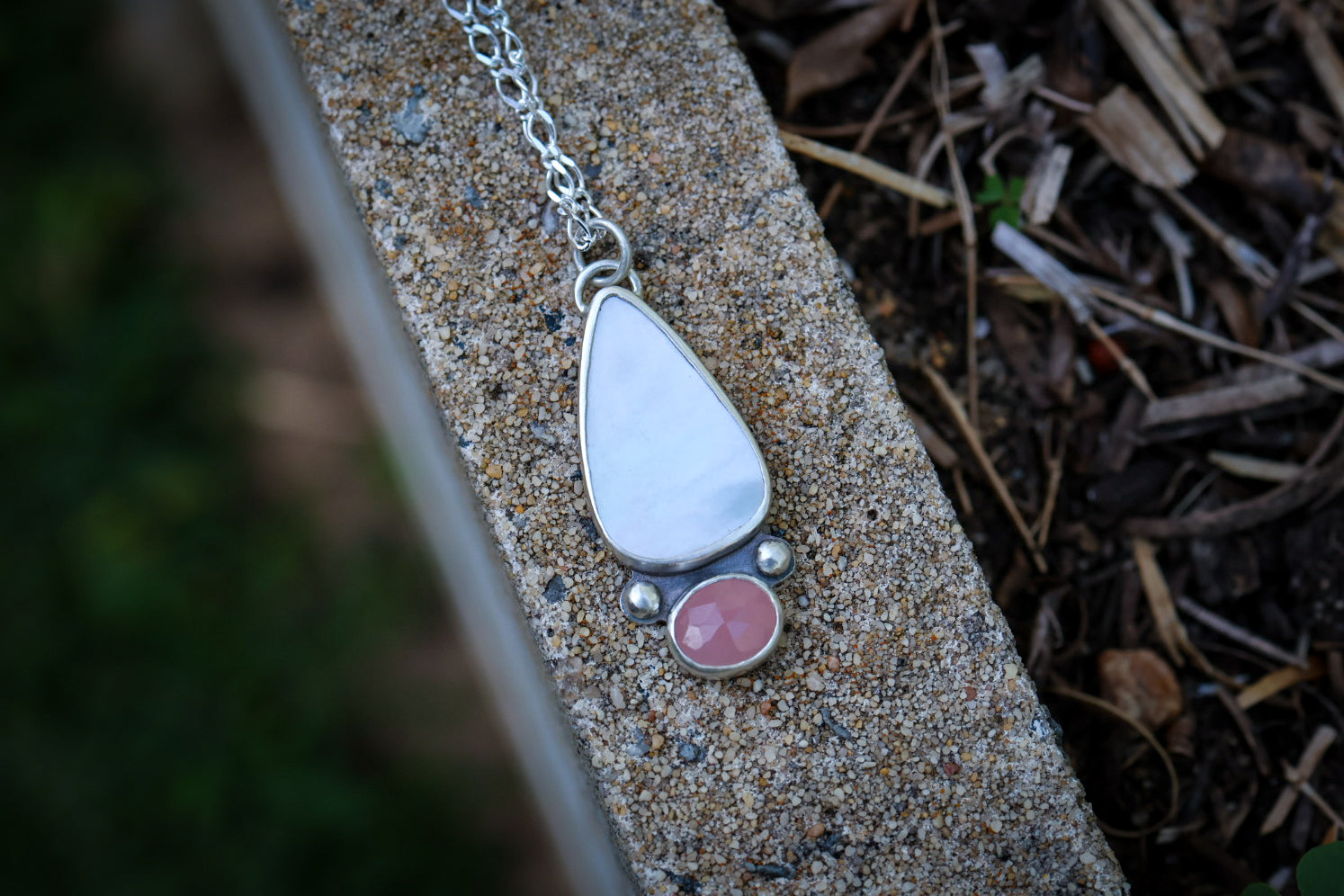 Iridescent Dreams Necklace with Mother of Pearl + Guava Quartz Necklace