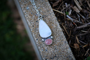 Iridescent Dreams Necklace with Mother of Pearl + Guava Quartz Necklace