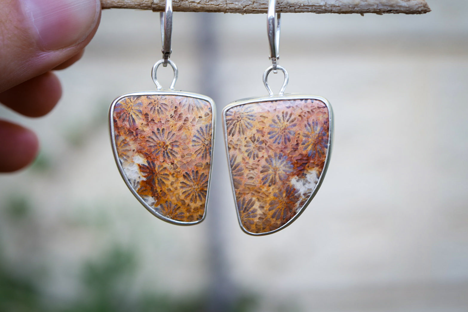 Floral Coral Reversible Earrings with Fossilized Coral