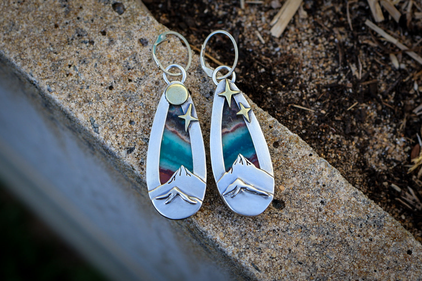 Aurora Skies Reversible Earrings with Opalized Wood