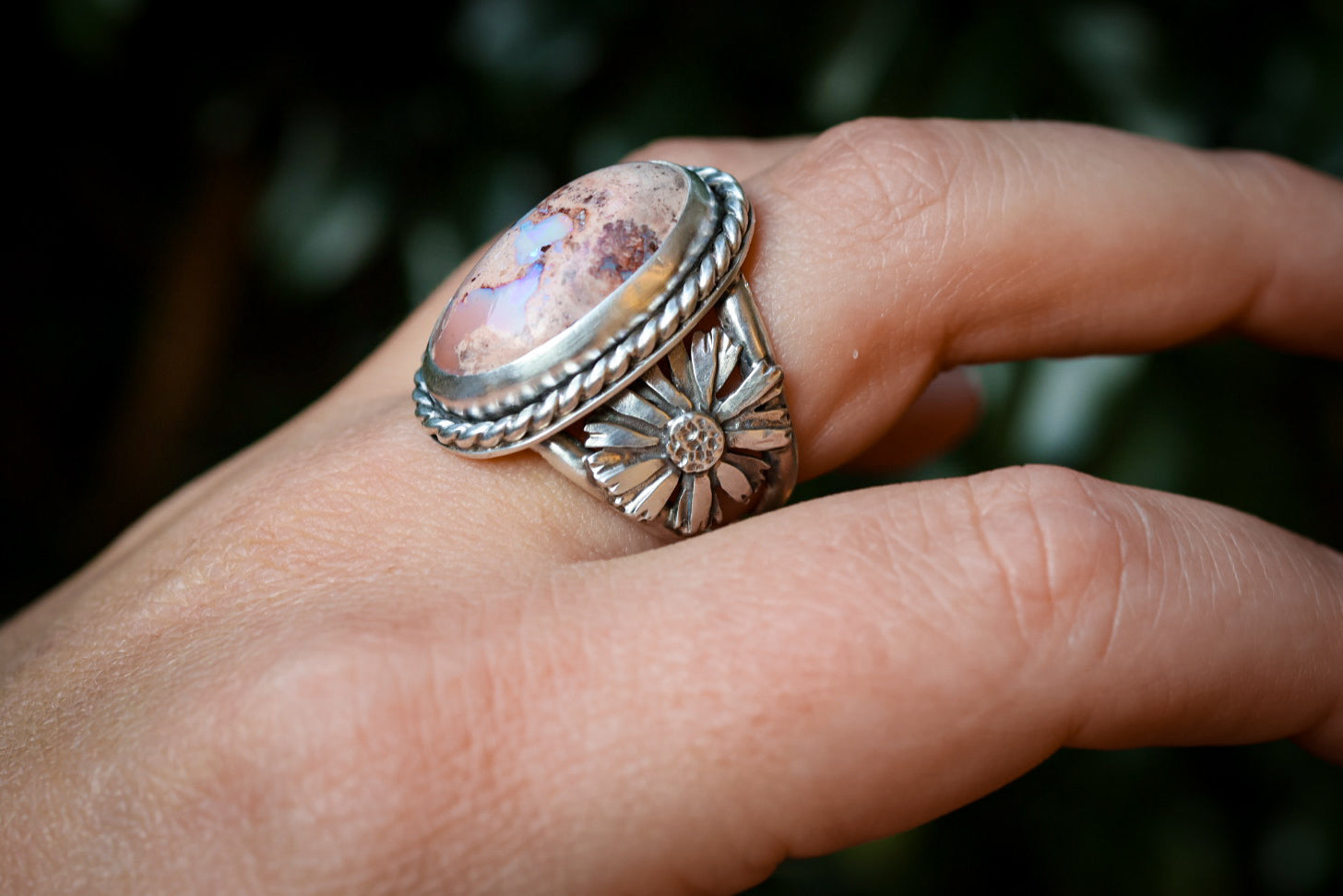 Wildflower Magic Ring with Mexican Fire Opal- Size 8