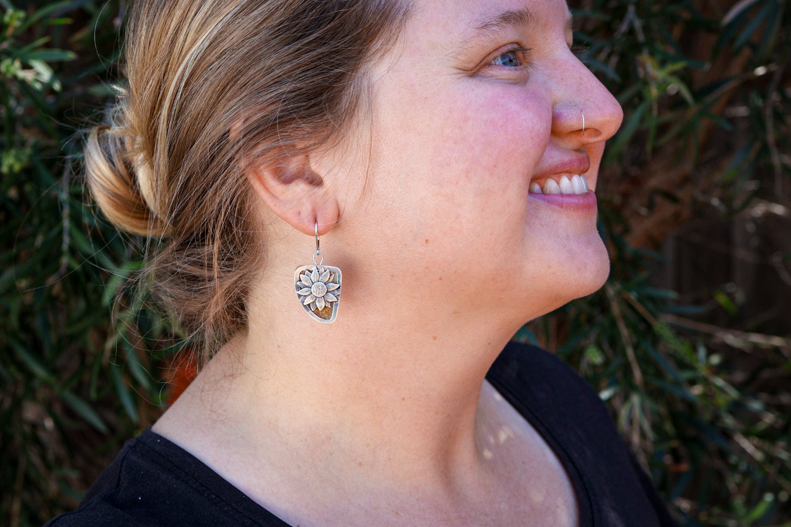 Floral Coral Reversible Earrings with Fossilized Coral