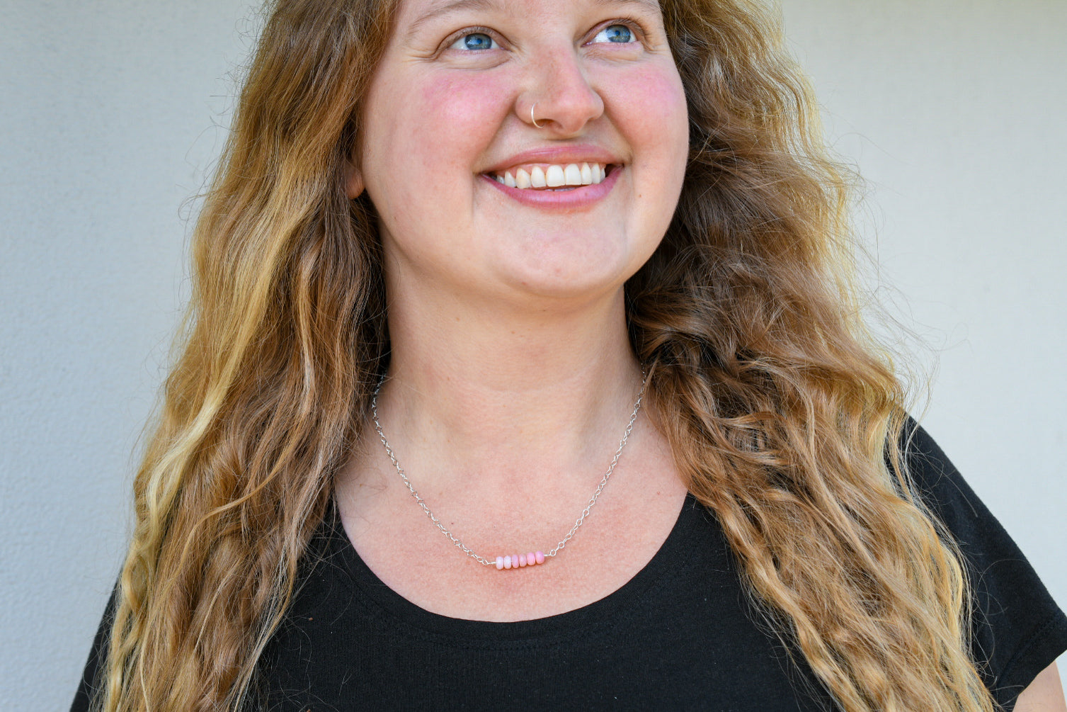 Horizon Beaded Necklace with Pink Opal- Sterling Silver