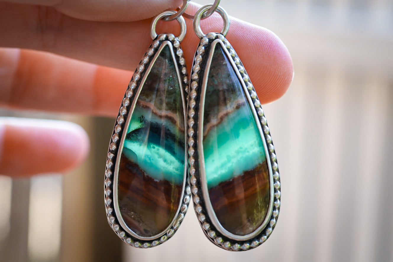 Aurora Skies Reversible Earrings with Opalized Wood