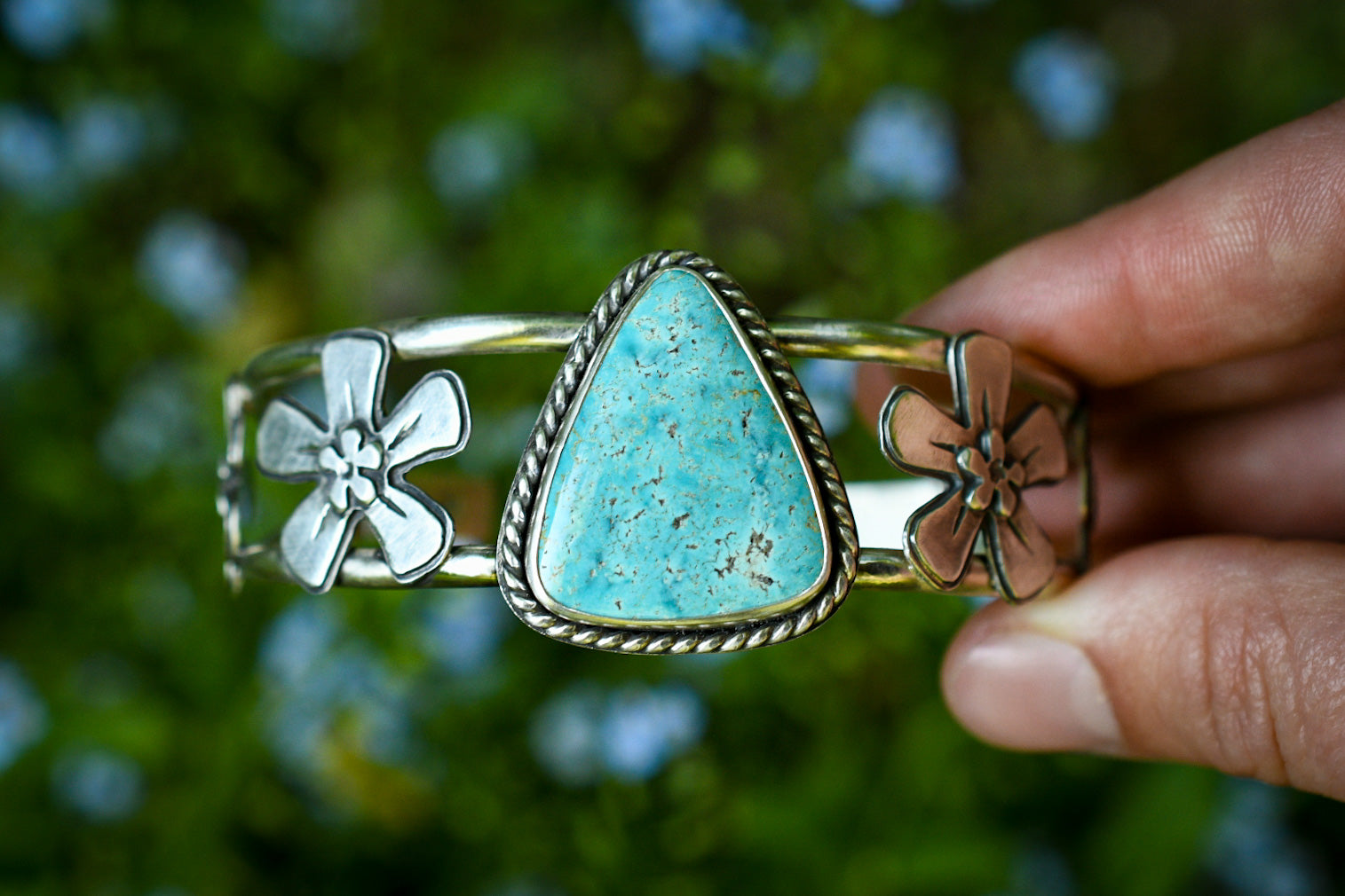 Forget Me Not Cuff Bracelet with Anhui Turquoise