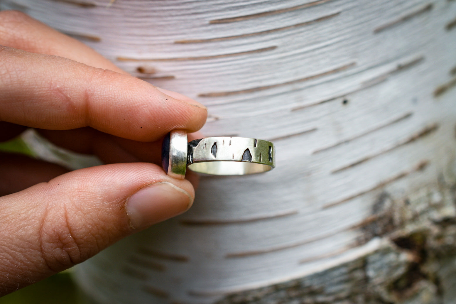 Birch Bark Ring with Kyanite- Size 7