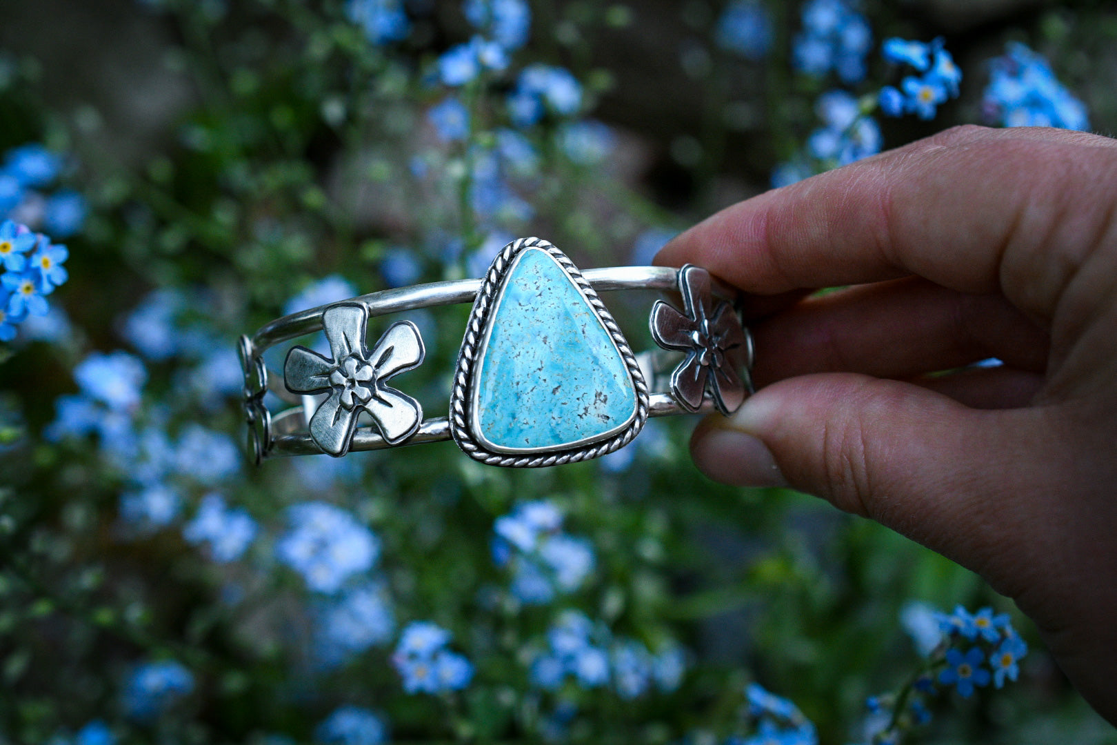 Forget Me Not Cuff Bracelet with Anhui Turquoise