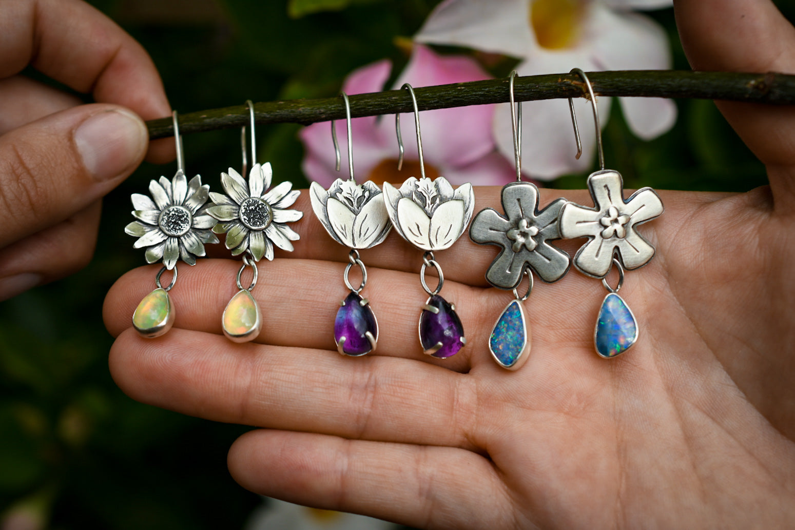 Crocus Bloom Convertible Earrings with Fluorite