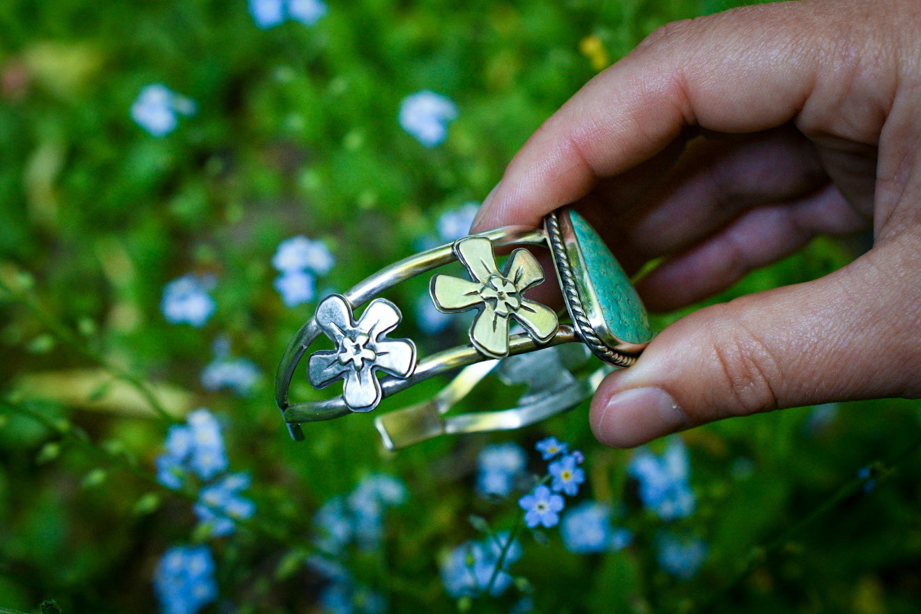 Forget Me Not Cuff Bracelet with Anhui Turquoise