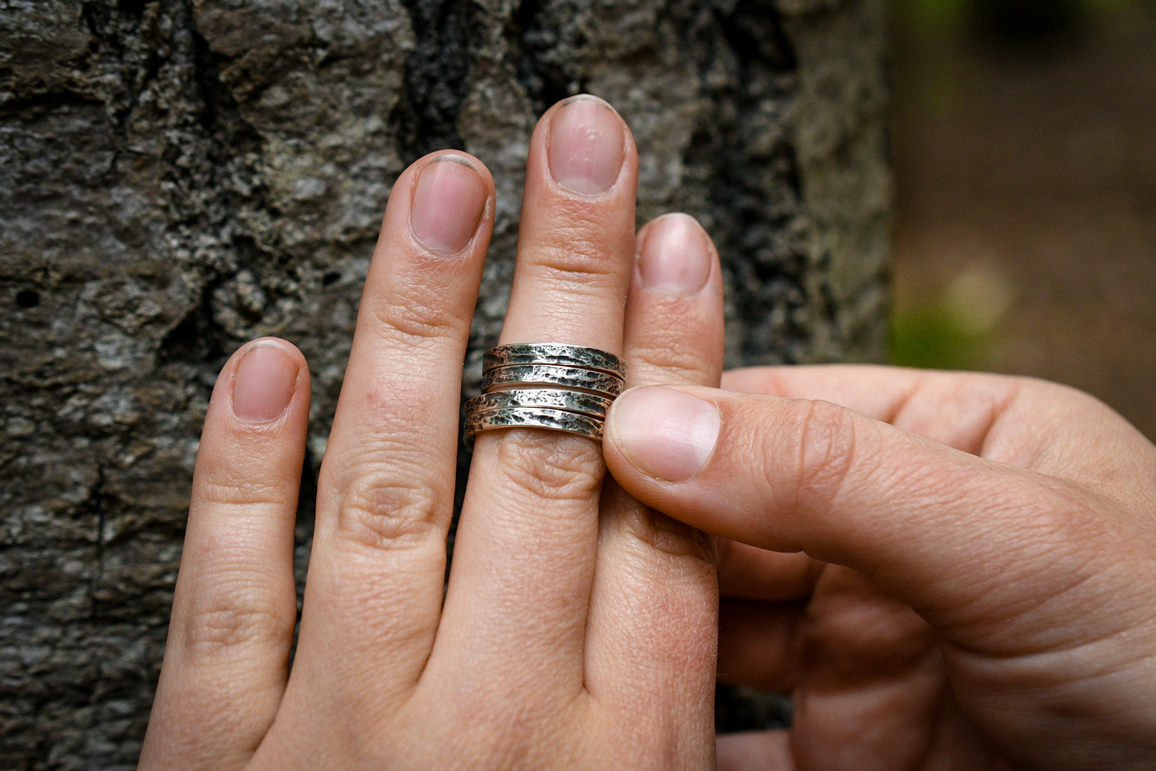 Tree Bark Stacker Rings