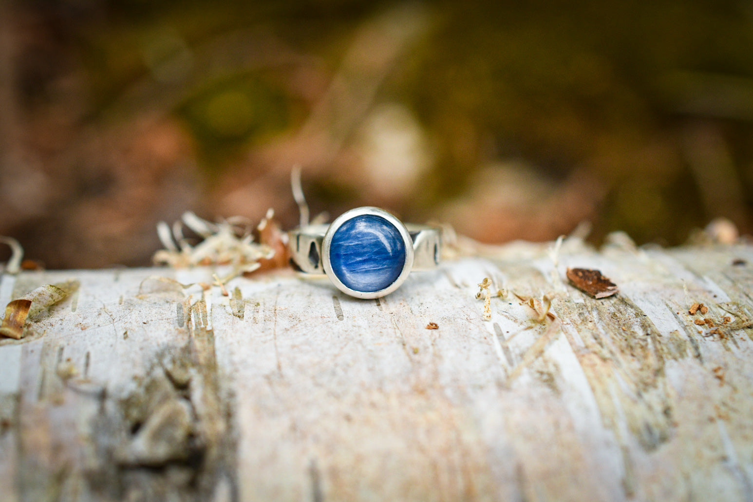 Birch Bark Ring with Kyanite- Size 7