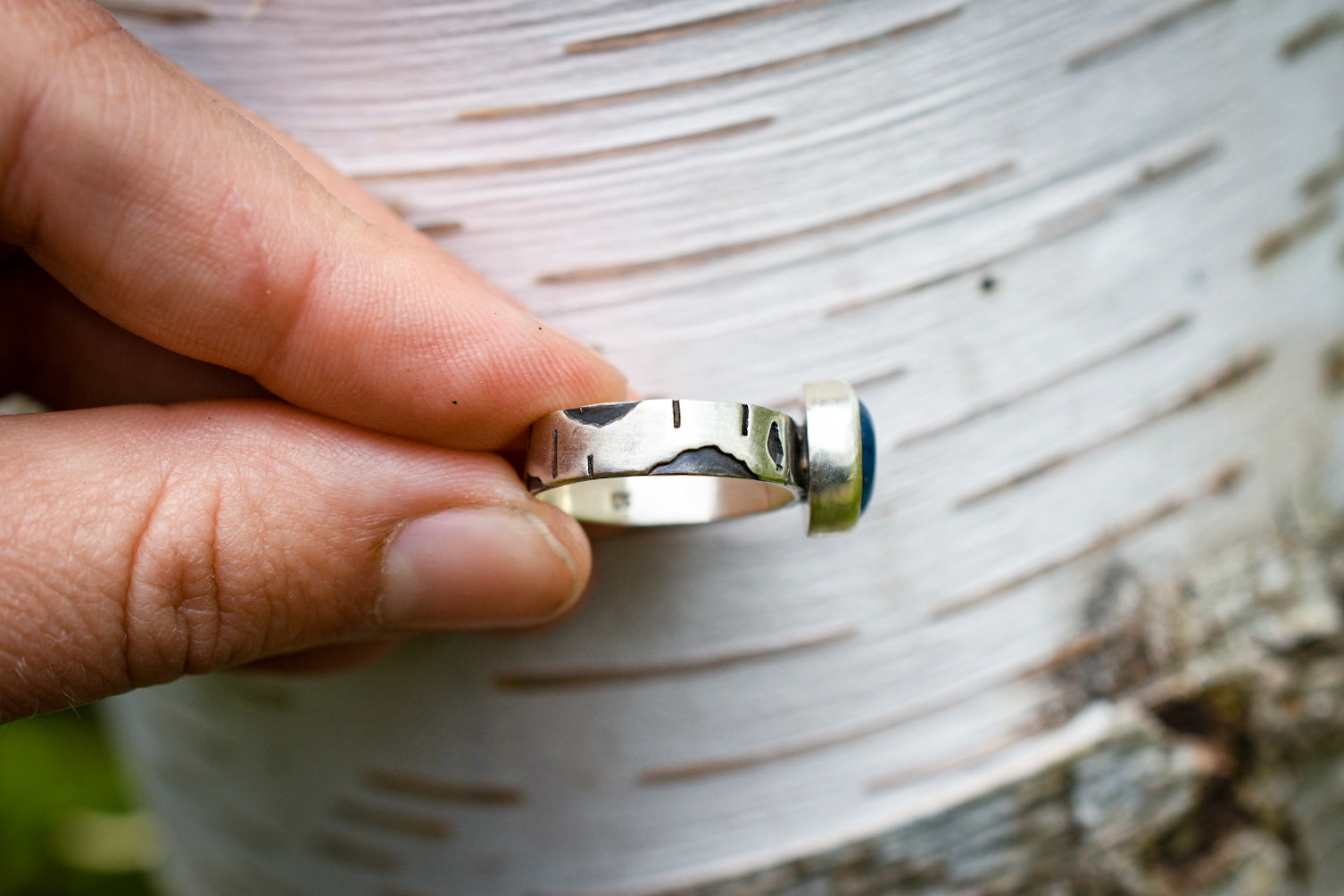 Birch Bark Ring with Kyanite- Size 7