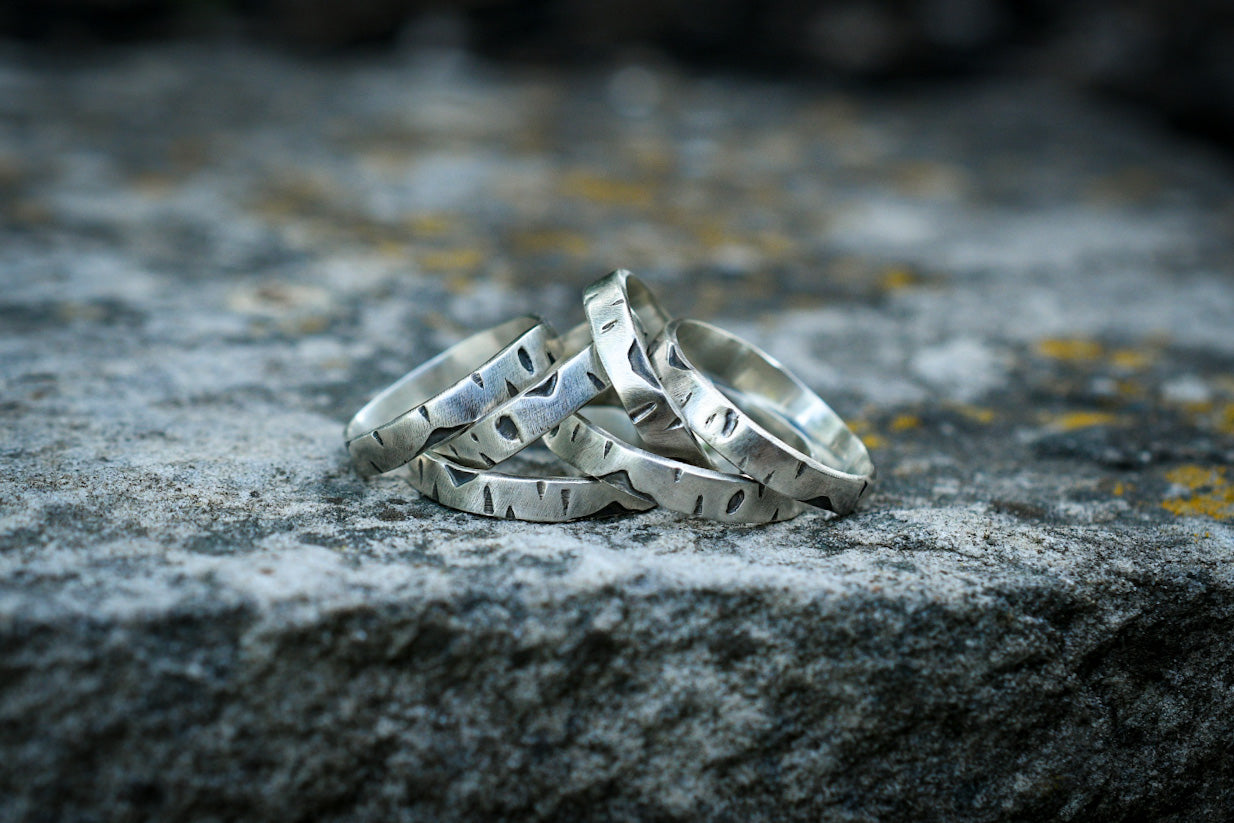 Birch Bark Stacker Rings